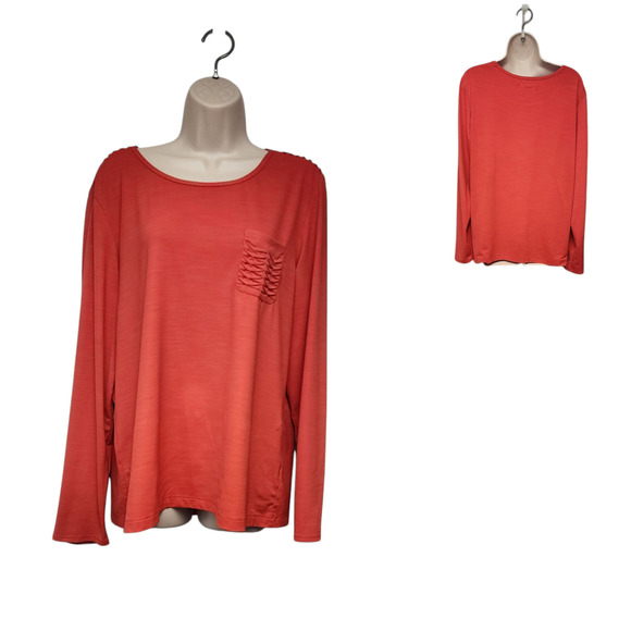 Chrissie by Tail Orange Long Sleeve Pleated Accent Tunic Blouse Size XL - Picture 1 of 7